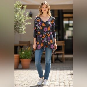 CLARA SUN WOO Floral Print Blouse - Black, Orange, Purple, M